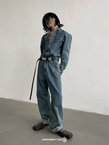 GENESISBOY12 12AM00:00] Little crowddesign advanced senses padded shoulder long sleeve denim conjoined pants male and female
