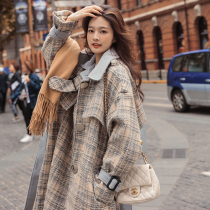 Lecea Alice retro plaid woolen coat 2021 Winter New thick temperament woolen coat women