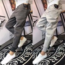 Sweat pants mens autumn and winter New stretch leg sports pants men plus velvet padded slim slim feet nine casual pants