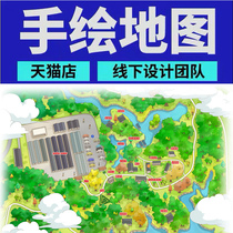 Hand-painted map custom scenic tourist school h5 small program guide city Township Park hotel design and production