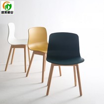 White dining room chair Oak foot study office chair Nordic computer log foot dining chair PP plastic seat easy to clean