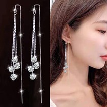 Noones new lady long style stream su-ear accessories Han version net red zircon earrings s925 silver needle earring ornament