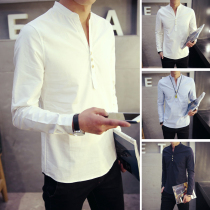 Spring and Autumn Chinese style mens Tang suit cotton linen shirt mens linen long sleeve youth tunic shirt large size Hanfu