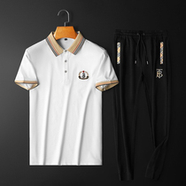 Silk Light Cotton Sports Suit Mens Spring Summer New Turncoat Embroidered Striped Collar Accessories Color Men Casual Short Sleeve Long Pants