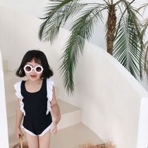Parent-child outfit ins new swimsuit cute little princess girl girl baby black and white lace one-piece swimsuit