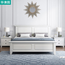 Bed solid wood 1 8 meters master bedroom double bed Modern minimalist 1 5 white princess American oak high box storage bed