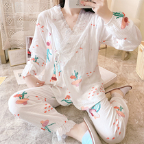 Gauze monthly clothes pure cotton postpartum lactation August 9 pregnant women pajamas spring and autumn thin maternity 10 air cotton summer