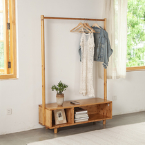  All solid wood simple floor-to-ceiling coat rack Japanese-style hanger Household shelf Cypress shoe stool Bed and breakfast furniture