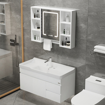 Hengjie bathroom cabinet combination solid wood smart mirror cabinet simple toilet hand wash face one-body basin wash table bathroom cabinet
