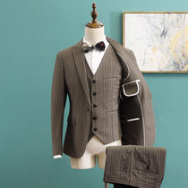 Suit suit mens three-piece slim casual Korean business formal dress British style small suit bridegroom wedding dress