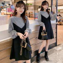 2021 Autumn Maternity Dress Small Fashion Contrast Color Slimming A- line dress Western Style Plus Size Age Splice Dress