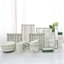 Tableware set Bowl plate home simple Western hand-painted crayon ceramic soup bowl salad bowl dish gift box