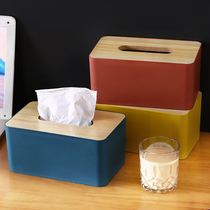 Simple Nordic tissue box wooden cover drawing paper box living room remote control storage box creative restaurant paper box
