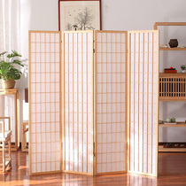 Japanese screen partition Entrance folding mobile living room Simple modern solid wood screen Tea room camphor grid background wall