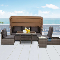 Rattan chair rattan outdoor sofa outdoor coffee table combination furniture leisure garden balcony with canopy shade open air Creative