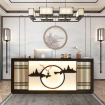 New Chinese cashier Retro solid wood bar Foot bath Teahouse Beauty health hall Reception desk Restaurant Hotel front desk