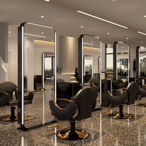 Barber shop mirror table Hair salon special hair salon wall single-sided mirror Floor-standing stainless steel hair cutting mirror with LED light