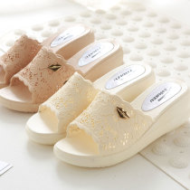 Summer womens thick-bottomed wedge slippers womens home plastic non-slip bathroom inside and outside leisure beach slippers