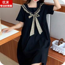  Fat girl summer dress Big boy Fat girl loose plus fat plus size junior high school student college style skirt
