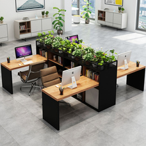 Industrial style solid wood desk simple modern staff computer desk 4 people partition office table and chair combination