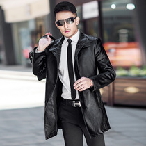 Leather windbreaker mens long 2021 new young and middle-aged leather jacket jacket slim business dress sheepskin tide