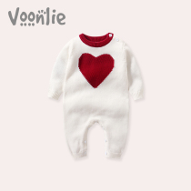 Fanhun baby clothes winter clothing newborn girl baby sweater knitted jumpsuit full moon 100-day romper plus velvet autumn and winter