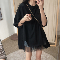 Pregnant women Summer Korean version of pregnant women mesh coat fashion large size pregnant women loose cotton T-shirt short sleeve medium and long