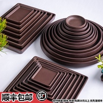 Purple sand tray Ceramic basin tray chassis water tray bottom bracket Round large rectangular square bonsai flower pot water bottom seat