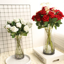 Simulation Rose Flower Fake Flowers Bouquet Living-room Home Table Decoration Flowers Furnishing Dried Flowers Plastic Floral Art Pendulum