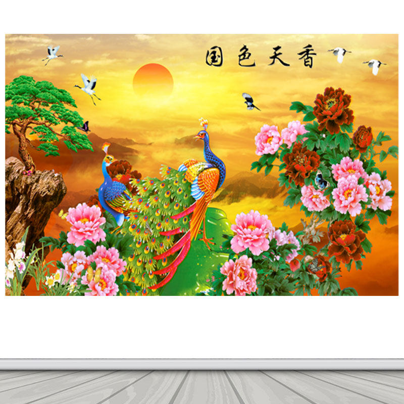 孔雀牡丹图设计图__风景_PSD分层素材_设计图库_昵图网 | 国画孔雀牡丹