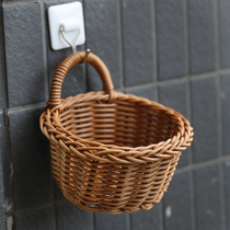 Plastic rattan wall hanging basket non-perforated wall storage basket kitchen onion ginger garlic storage basket decorative flower arrangement basket