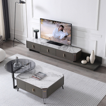 Modern simple living room bright rock board tea table TV cabinet combination light luxury small apartment telescopic function tea table floor cabinet