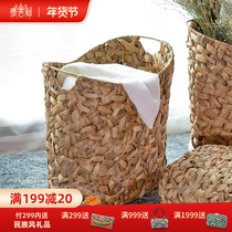 Japanese-style dirty clothes bucket pastoral handmade straw dirty clothes basket bedroom clothes basket toy storage basket