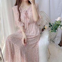 Ladies floral dress women summer waist slim temperament fairy dress art chiffon dress doll collar princess dress