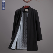 Chinese style Tang suit male youth cotton jacket Chinese Hanfu linen cotton coat winter long cotton linen cotton jacket