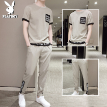 Playboy Short Sleeve T-shirt Men Ice Wire Summer Trend Handy Sports Casual Clothing Two Pieces