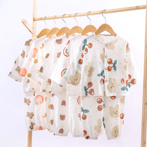 Childrens thin double-layer cotton gauze pajamas summer girls loungewear loose baby boy long sleeve air conditioning suit