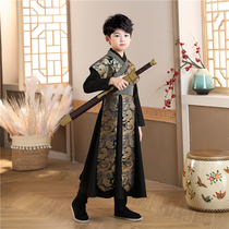 Childrens ancient costumes Hanfu boys autumn and winter clothes Chinese style thickened black handsome son clothes ancient Chinese learning costumes