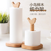 Household Beech roll paper storage rack kitchen tissue rack countertop solid wood vertical toilet paper roll holder