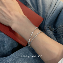 Korean sterling silver stretch double layer s925 silver pearl bracelet female 2021 new ins niche design cold wind