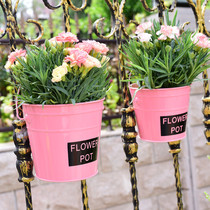 Pastoral candy color flower pot iron bucket flower bucket Wrought iron flower bucket Flower shop decoration decoration flower tube