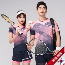 Korean Kraian badminton suit for men and women short sleeve breathable quick-drying suit couples fashion slim slim sportswear