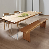 Solid wood large board tea table Creative acrylic table feet whole board pine wood log table tea table Long table Whole wood table