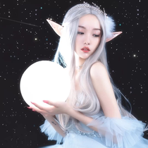  Elf wig female long hair medium white cos performance natural long straight hair performance stage modeling full headgear