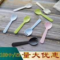 Disposable cake fork spoon Birthday fruit fork Salad fork Children individually packaged plastic dessert spoon recommended