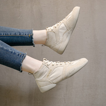 Hong Kong leather high-top shoes womens autumn 2021 spring new basic white shoes soft-soled Korean version of all-match flat womens shoes