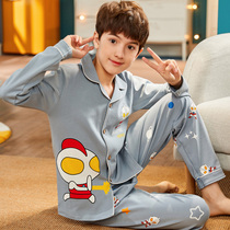 Childrens pajamas Summer thin spring and autumn pure cotton long-sleeved boy baby home clothes Childrens big childrens suit air conditioning clothes