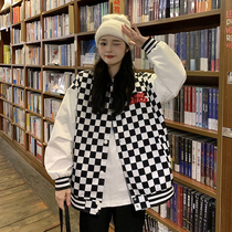 Checkerboard Baseball Clothing Women Autumn 2021 New Korean Letter Plaid Jacket Loose Top ins Tide