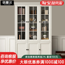 Full Solid Wood White Wax Wood Bookcase Two Doors Three Doors Four Door Bookcase Combination With Glass Door Minimalist American Contained Cabinet