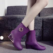 New Korea spring summer autumn and winter ladies short boots heels water shoes anti-slip wedge shoes leisure single boots female